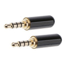 2 Pieces 3.5mm 1/8" TRRS 4 Pole Male Plug A/V Solder Connector Black