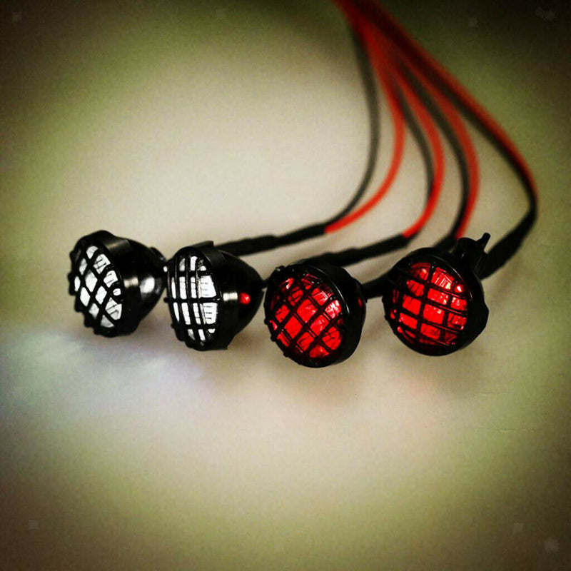 2 Red 2 White LED Lights Lampshade for 1/10 1/8 RC Crawler RC4WD Axial ACS10