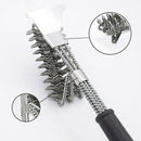 Three-Headed Spring Barbecue Brush With Scraper Barbecue Cleaning Brush