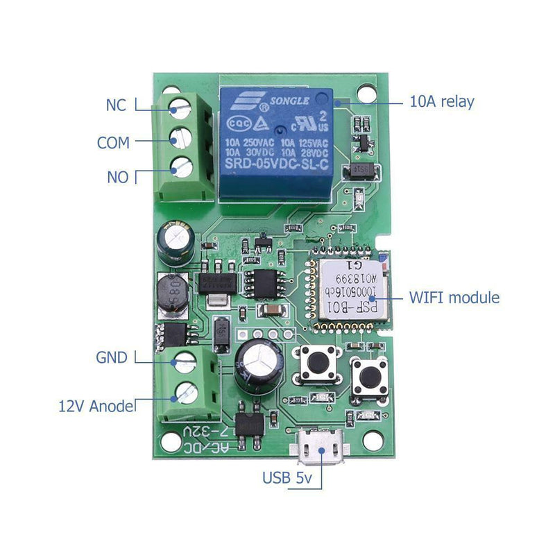 Self-locking Sonoff WiFi Wireless Smart Switch Timer DC 5V-12V Home Relay Module