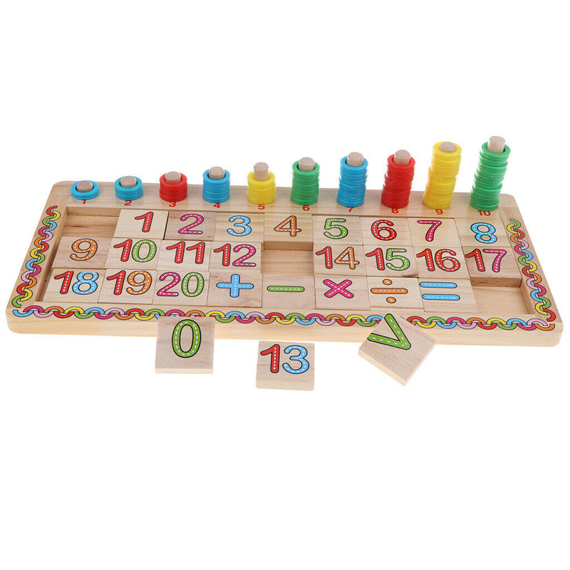 Montessori Wood Blocks Math Stacking Puzzle Intelligence Number Boards for Baby