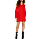 Summer Chiffon Fashion V-neck Women Dress Cold Sleeve Solid Dresses (5XL) A