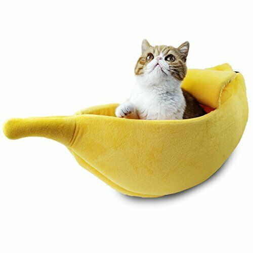 Cute Pet Dog Cat Bed Banana Shape Fluffy Warm Soft Plush Home Bed (M)