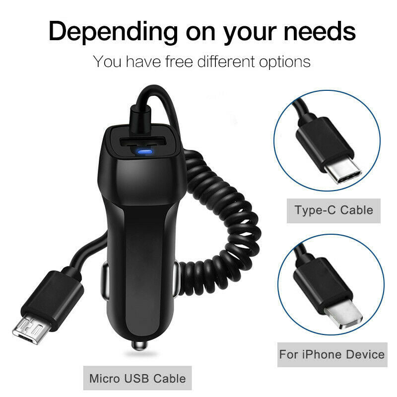 Auto Fast Charging Car Charger with Retractable Cable Phone Charger USB Wit A4D2