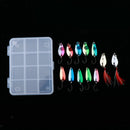 12pcs Spoon Fishing Lures Metal Hard Spinner Baits with Feathers Hooks for Bass
