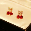 Women's Sweet Charm Crystal Cherry Bowknot Stud Earrings Rhinestone Earrings Cy