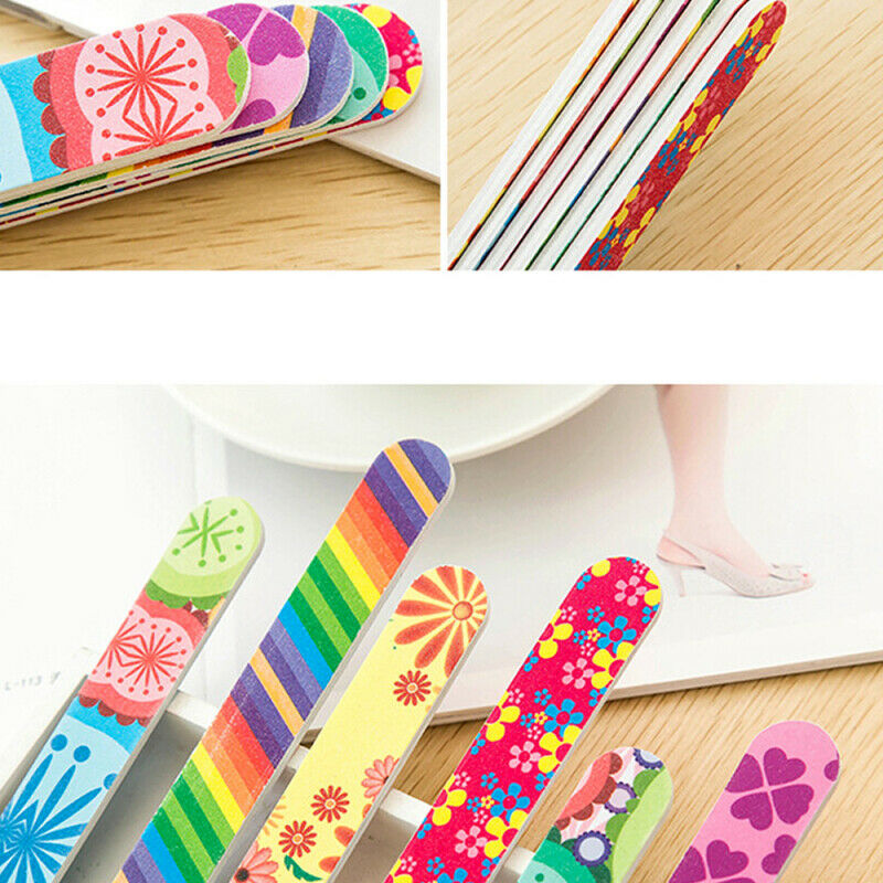 HOT Set of 5 Colorful Floral Prints Nail Files Double Sideds Durable Nail Art