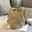Tassel Decor Shoulder Messenger Handbags Straw Women Crossbody Bucket Bags