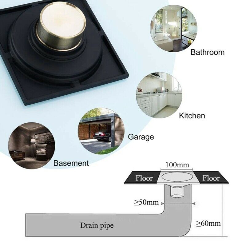 4 Inch Square Shower Drain with Removable Cover Grate, Brass Anti Clogging  S4O7