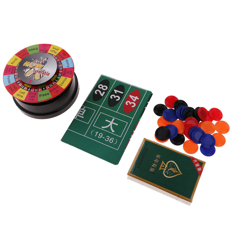 3 in 1 Powered Roulette Turntable Set Game Playing Cards Chips Drinking Game