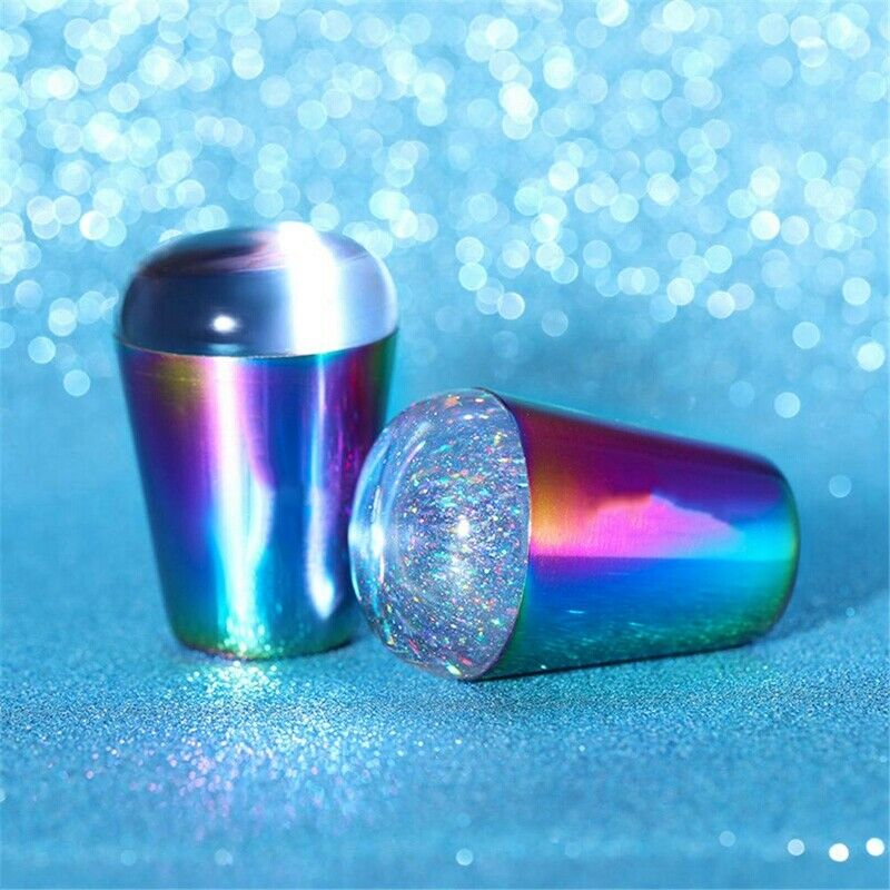 Nail Stamper Holographic Head Colorful Handle Shining Clear Silicone Stampe J4V3