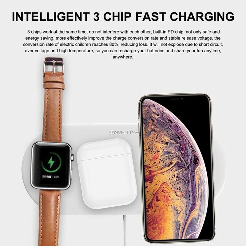 Multi-function wireless charger 3-in-1 mobile phone holder base 10W QI fast Q3I4