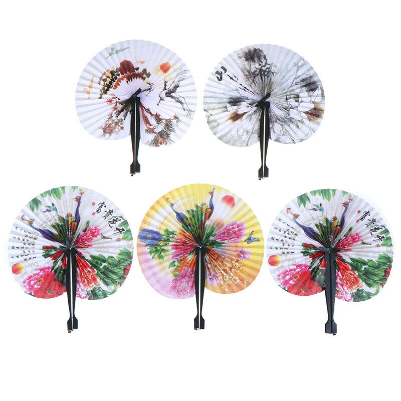 1x Chinese Paper Folding Hand Fan Oriental Floral Peacock Party Wedding OZ