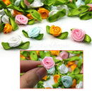 100pcs Small Mini Satin Ribbon Flowers Rose Wedding Decor Sewing Appliques DIY