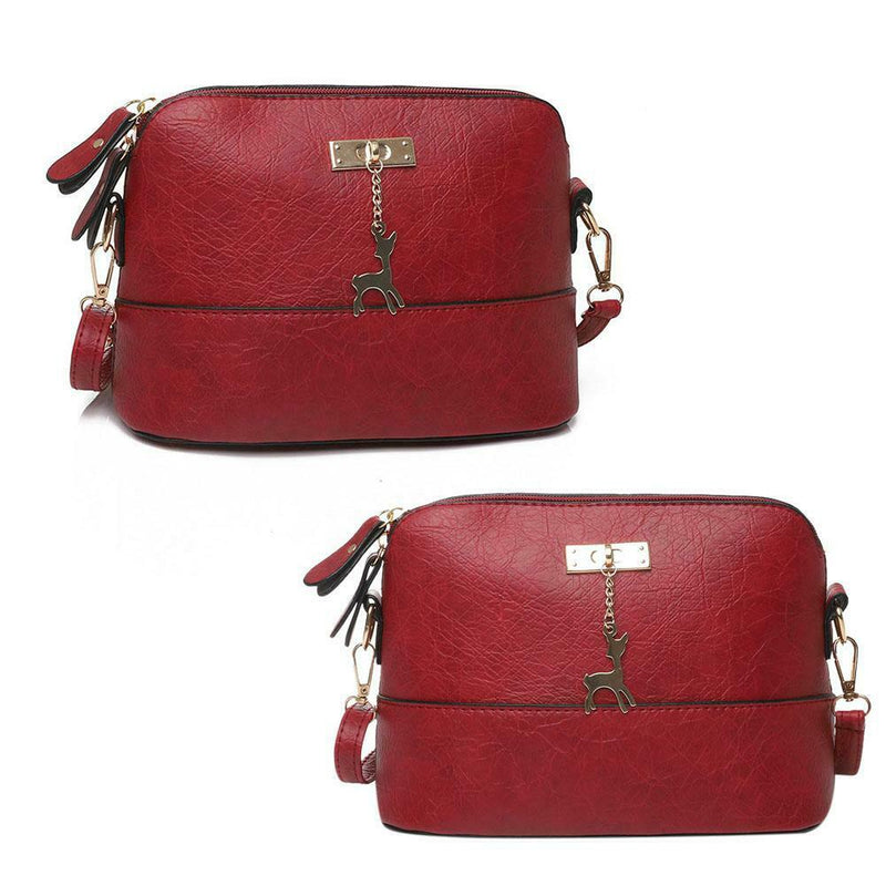 Women Sling Oil Wax Shell Bag Deer Shoulder Crossbody Bags (Texture Red)