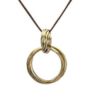 Fashion Long Brown Leather Rope Chain Women Double Circle Pendant Necklace