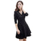 Plus Size Solid Color Dress Women Long Sleeve A-line Dresses (Black 4XL)