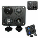 4 Function Panel Dual USB Charger Green LED Volt 12V Power Outlet ON-OFF Sw
