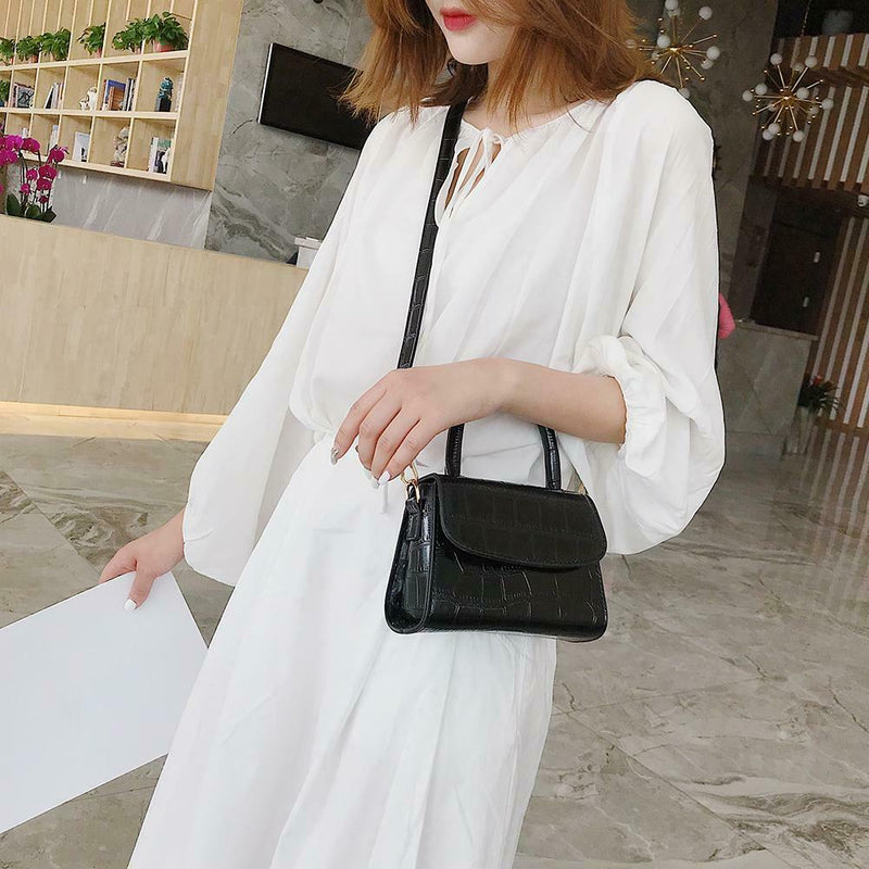Alligator Pattern Shoulder Handbags PU Leather Women Crossbody Bags (Black)