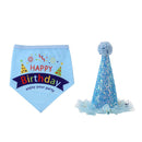 Pet Cat Dog Happy Birthday Headwear Hat Saliva Towel Party Costume (Blue) A