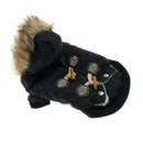 Autumn Winter Pet Dog Horn Buckle Hooded Pocket Thick Warm Coat Blue