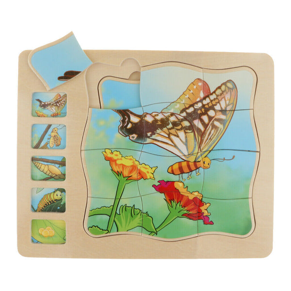Kids Puzzle Game, Butterfly Growing Story Family Game Activity, 4 Layer