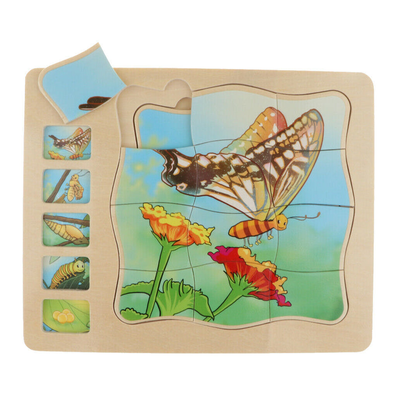 Kids Puzzle Game, Butterfly Growing Story Family Game Activity, 4 Layer