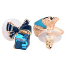 Blue Crystal Rhinestone Enamel Bow Ear Stud Bowknot Earring Gift Women Jewelr ME