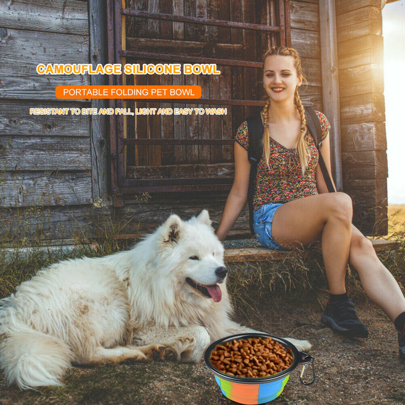 Dog Silicone Bowl Folding Outdoor Portable Pet Food Feeder Dish (Black) A