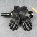 Winter Warm PU Leather Lace Gloves Women Cycling Bike Touch Screen Glove