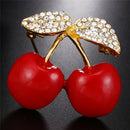 Enamel Rhinestone Crystal Red Cherry Brooch Pin Banquet FruitsSuitsPin/JewelryJ3