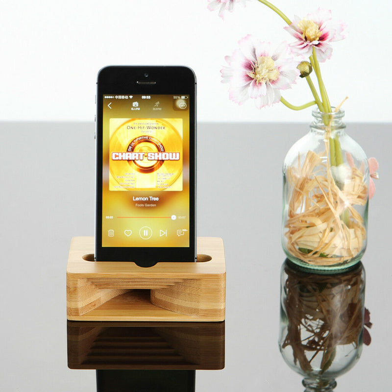 Sound Amplifier Speaker Stand Desk Sound Wooden Holder Beige