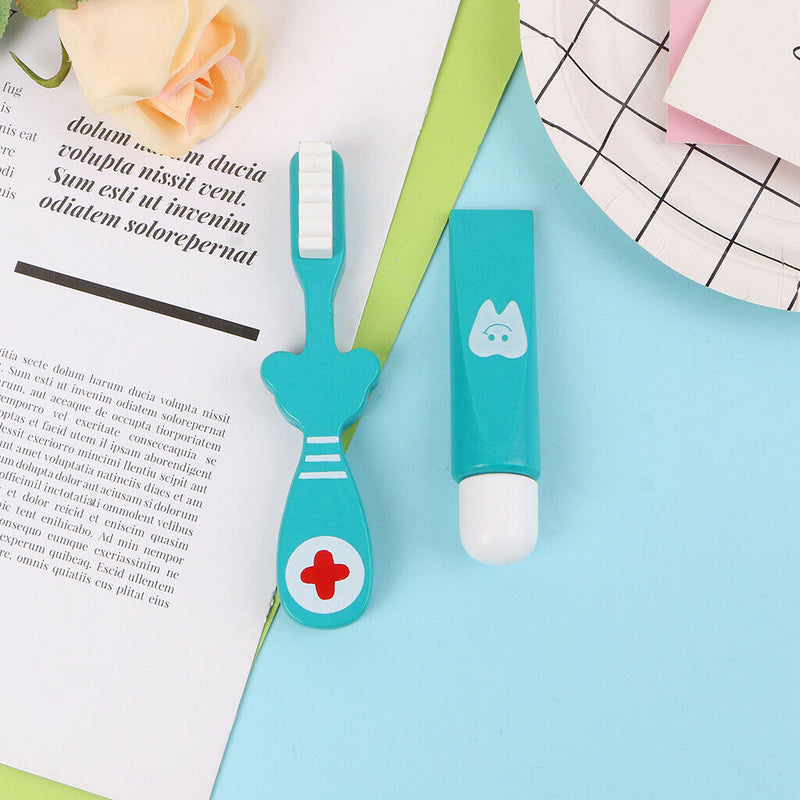 6 Pcs Baby Toys Doctor Set Play Wooden Dental Tools Simulation Medicine Box