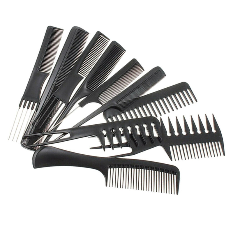 10 Pcs Professional Styling Comb Salon Barber Hair Coloring Cutting Combs Black