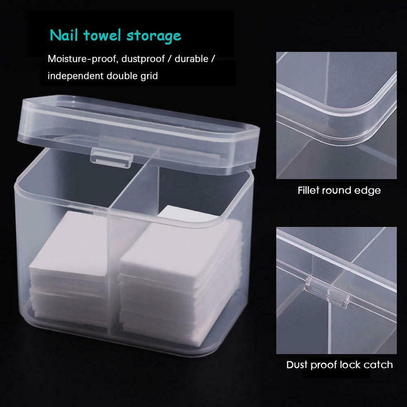 2 Grids Plastic Nail Towel Storage Box Clear Nail Art Jewelry Organizer