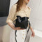 Solid Color Shoulder Handbags Women Leather Drawstring Satchel Bags (Black)