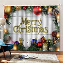 Christmas Curtains Baubles Pine Twig Print Living Room Window Drapes 2 Panel
