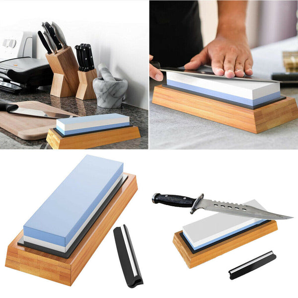 Double Side Whetstone Water Stone Sharpener Kit With Non-slip Bamboo Base