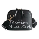 Women PU Leather Shell Wide Shoulder Strap Crossbody Messenger Bag (Black)