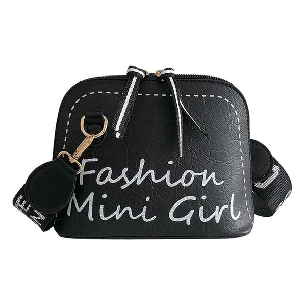 Women PU Leather Shell Wide Shoulder Strap Crossbody Messenger Bag (Black)