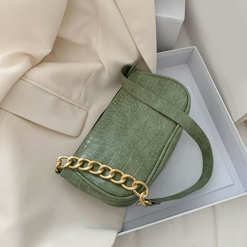 Alligator Pattern Handbag Tote Women Leather Underarm Shoulder Bag (Green)