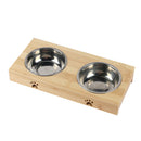 2pcs Bamboo Elevated Dog Cat Food Water Bowls Stand Feeder With Stainless 2 Bowl