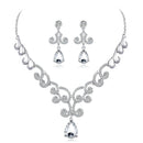 Stylish Diamante Crystal Teardrop Pendant Necklace And Earrings Jewelry Sets