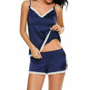 Women Pajamas suit For Summer V-Neck Sleepwear Trim Satin Tops Shorts Set L