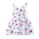 Girls Summer Dress Girl A Line Dress O-Neck Short Sleeeve Cherry Print Bow
