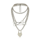 Multilayer Punk Love Heart Hollow Out Choker Metal Chain Necklace Jewelry GS Hn