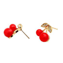 Sweet Shining Rhinetones Women Girls Cute Mini Cherry Fruit Studs Earrings