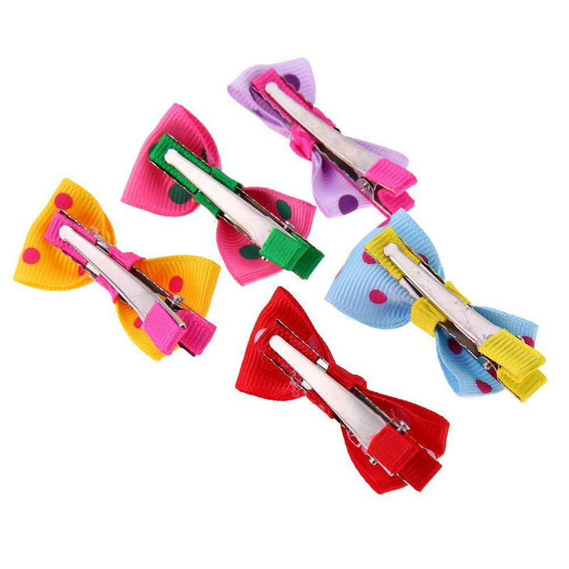10pcs Pet Hair Clips Polka Dots Patterns Bowknot Pet Dog Grooming Accessory