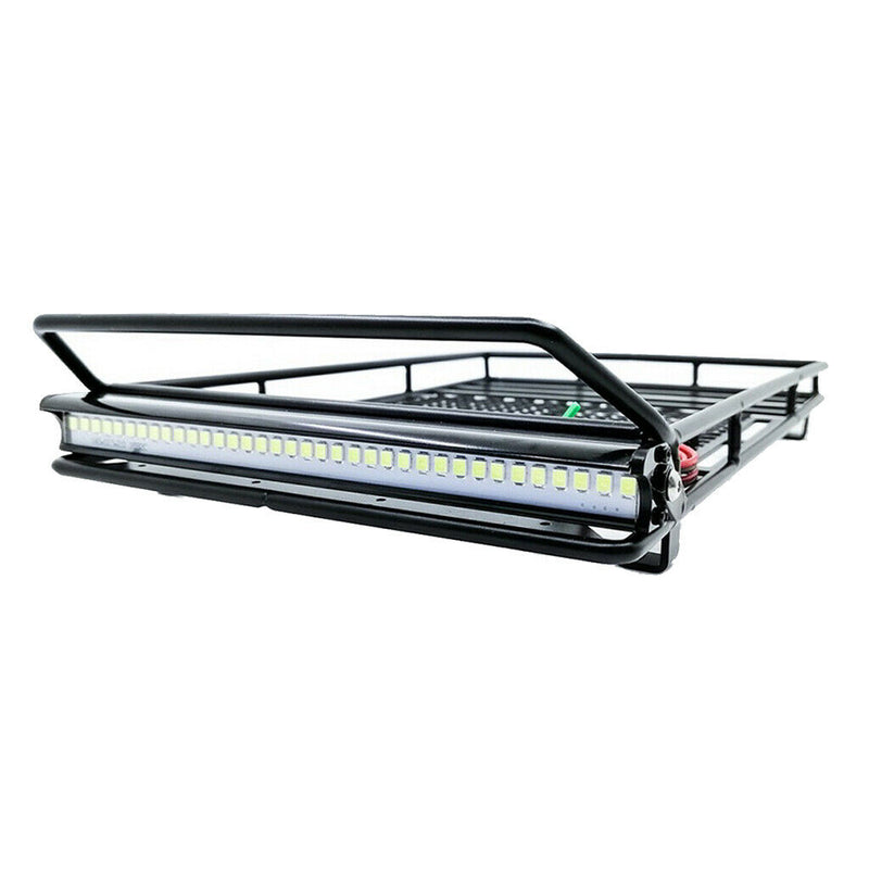 1:10 Scale Metal Roof Rack + Bright LED Light Bar for Axial SCX10 Jeep Wrangler,