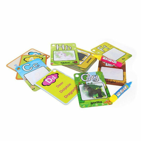 English Learning Card Magic Water Drawing Card with 2 Magic Pens Letter Card  Q5